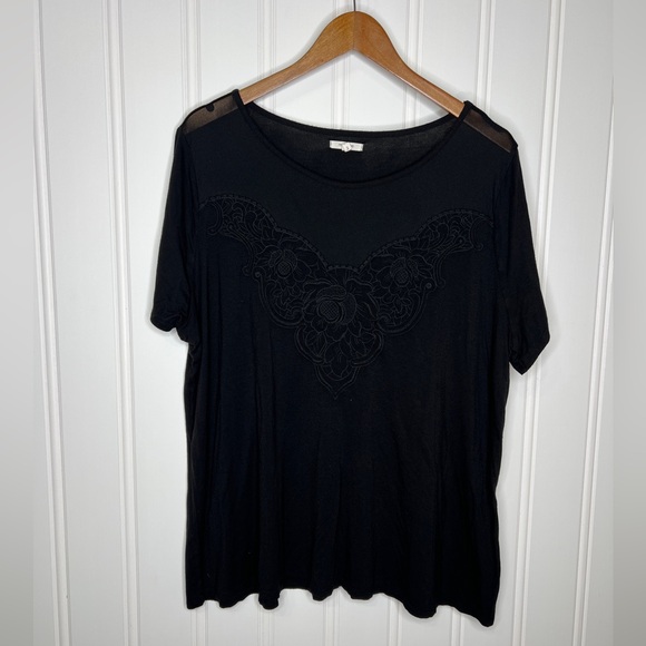 Maurices Women's Mesh Yoke Top Black Size  2X - Picture 2 of 11